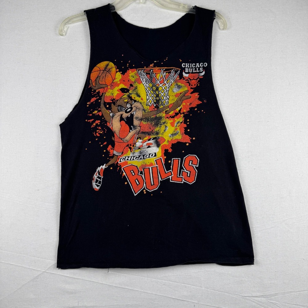Vintage Chicago Bulls Looney Tunes Taz Tank Top Mens Medium Black Cotton